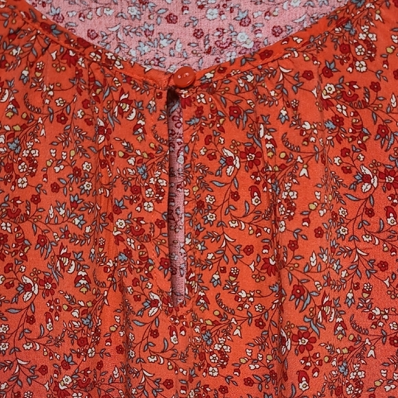 Old Navy Orange Red Floral Sundress with Bishop Sleeves Size Medium - Picture 4 of 11